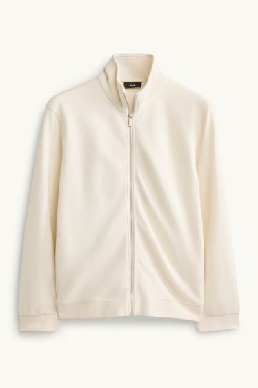 Uomo - Felpa con zip - a coste - bianco crema