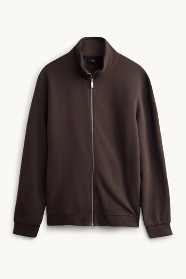 Herren - Sweatjacke - gerippt - dunkelbraun