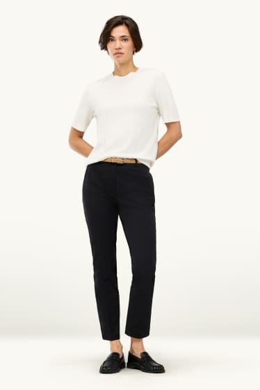 Damen - Stoffhose mit Gürtel - Mid Waist - Tapered Fit - schwarz