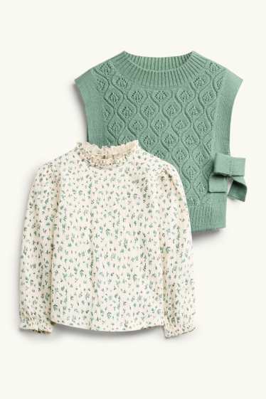 Enfants filles - Ensemble - chemisier et débardeur - 2 pièces - à fleurs - vert / blanc crème