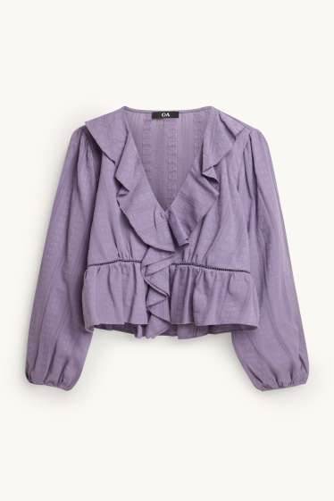 Donna - Blusa con scollo a V - porpora
