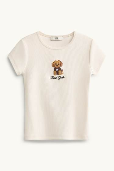 Kinderen: meisjes - T-shirt - crèmekleurig