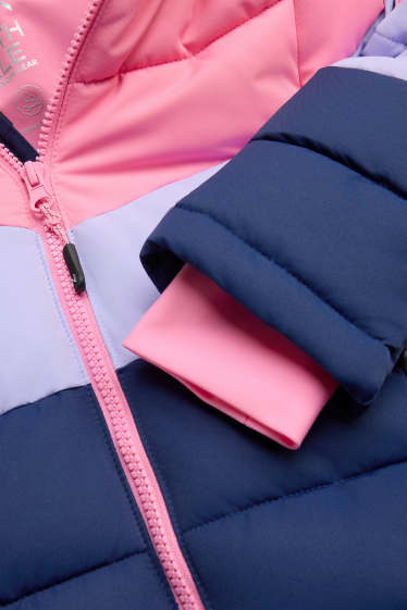Enfants filles - Veste de ski avec capuche - doublée - finition déperlante - rose / bleu foncé