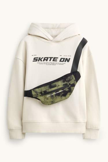 Kinder Jungen - Hoodie mit applizierter Tasche - cremeweiss
