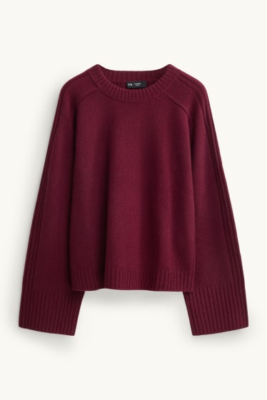 Femmes - Pull avec teneur en cachemire - laine mélangée - bordeaux