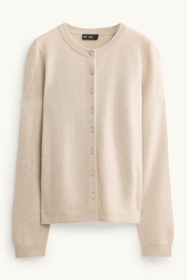 Dames - Gebreid vest van kasjmier - crème wit