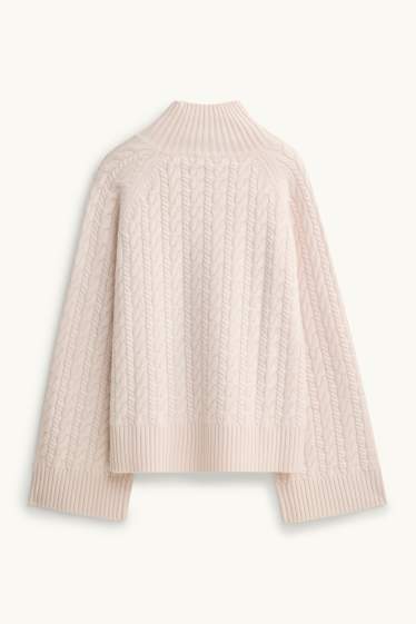 Femmes - Pull à col roulé en cachemire mélangé - laine mélangée - rose tendre