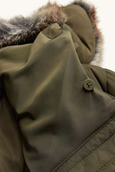 Femmes - Doudoune avec capuche - doublée - finition déperlante - vert foncé