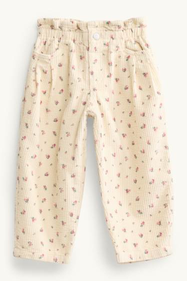 Enfants filles - Fleurs - pantalon en velours côtelé - jaune clair