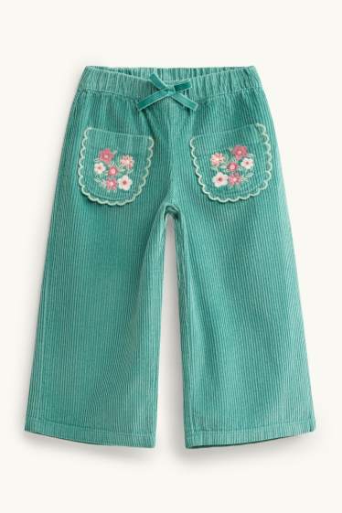 Kinder Mädchen - Blume - Cordhose - Thermohose - türkis
