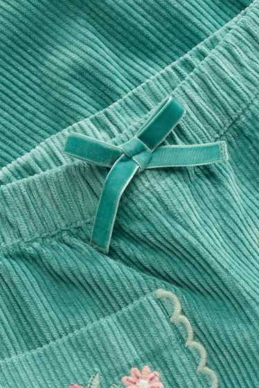 Kinder Mädchen - Blume - Cordhose - Thermohose - türkis