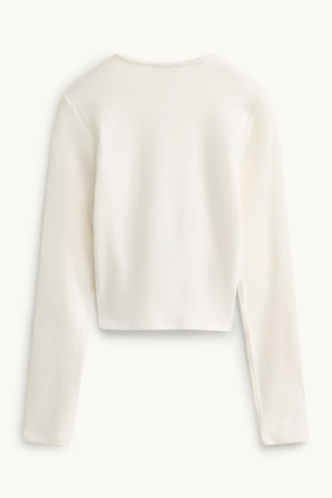 Femei - Tricou cu mânecă lungă - slim fit - alb-crem