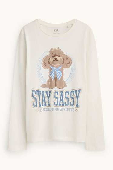 Bambine - Cagnolino - pigiama - 2 pezzi - effetto brillante - bianco / blu