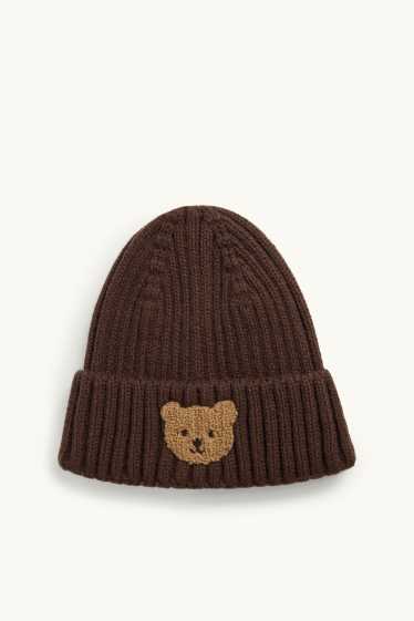 Baby Boys - Teddy bear - baby hat - ribbed - dark brown