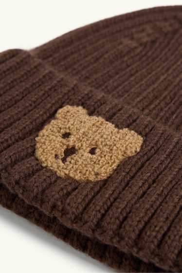 Baby Boys - Teddy bear - baby hat - ribbed - dark brown