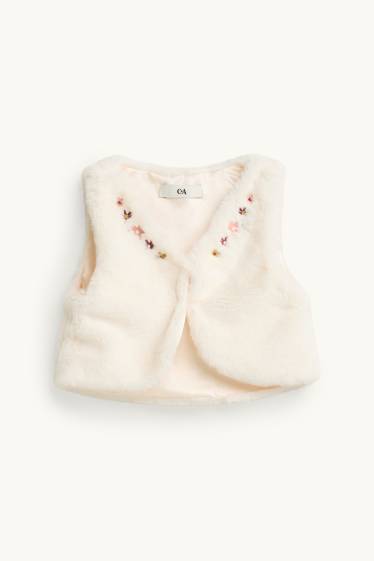 Children Girls - Floral - set - corduroy dress, faux fur waistcoat and tights - 3 piece - white / dark red