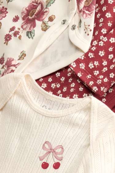 Neonate - Confezione da 3 - fiorellini e fiocchetti - body per neonate - rosso / bianco crema