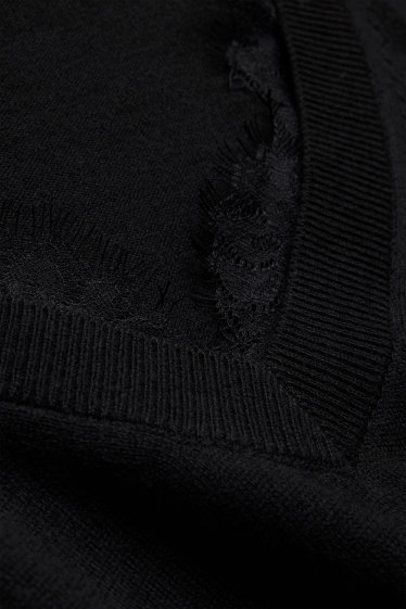 Damen - Feinstrick-Pullover mit V-Ausschnitt - schwarz