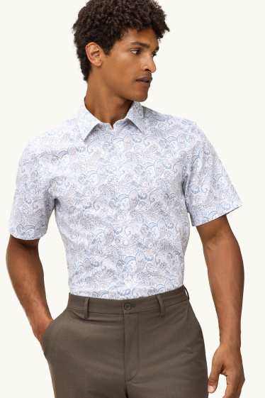Herren - Hemd - Regular Fit - Kent - bügelleicht - gemustert - weiß / blau