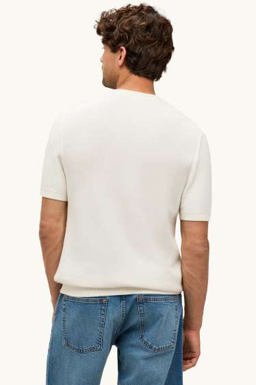 Herren - Strickpullover - kurzarm - strukturiert - cremeweiß