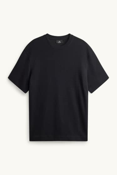 Heren - T-shirt - relaxed fit - geribd - zwart