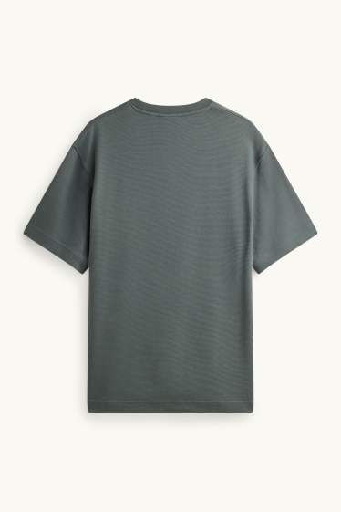 Hommes - T-shirt - relaxed fit - finition côtelée - gris foncé