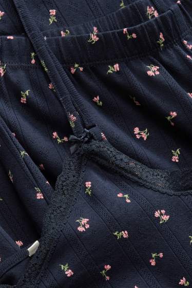 Femei - Pijama cu model pointelle - cu flori - albastru închis