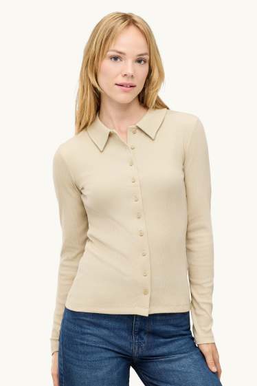 Donna - Camicetta - a coste - beige