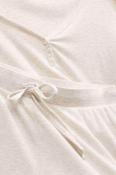 Femei - Pijama scurtă - reiată - alb-crem