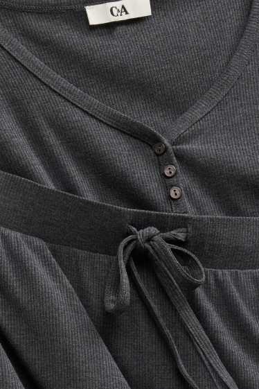 Femei - Pijama scurtă - reiată - gri închis