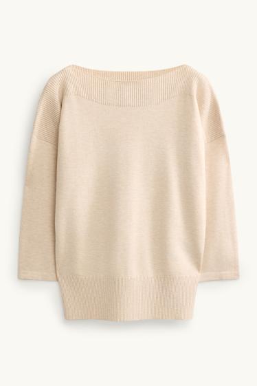 Damen - Feinstrick-Pullover - hellbeige