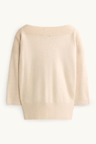 Damen - Feinstrick-Pullover - hellbeige
