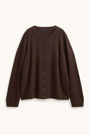 Damen - Kaschmir-Strickjacke - dunkelbraun