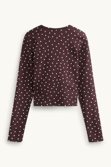 Dona - Samarreta de màniga llarga - slim fit - de piquets - marró