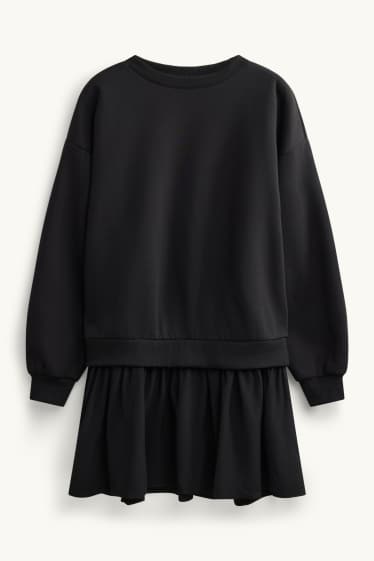 Damen - Sweatkleid - Straight Fit - 2-in-1-Look - schwarz