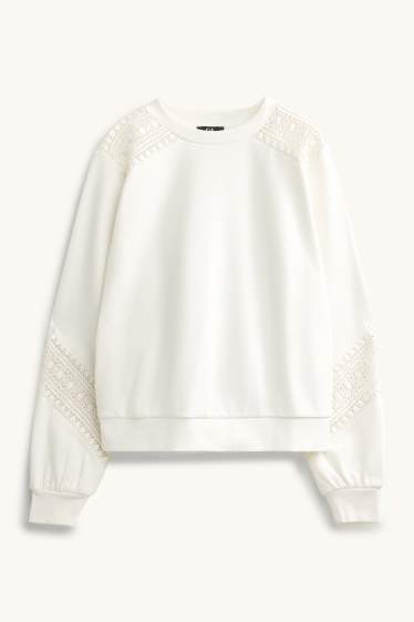 Femmes - Sweat - broderie anglaise - blanc crème