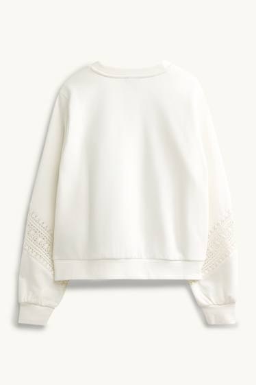 Femmes - Sweat - broderie anglaise - blanc crème