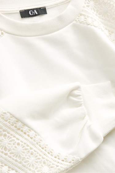 Femmes - Sweat - broderie anglaise - blanc crème