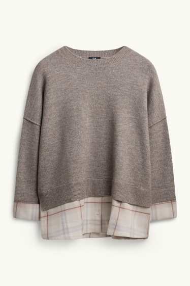 Damen - Pullover - 2-in-1-Look - braun / beige