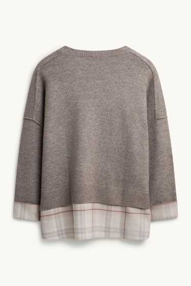 Damen - Pullover - 2-in-1-Look - braun / beige