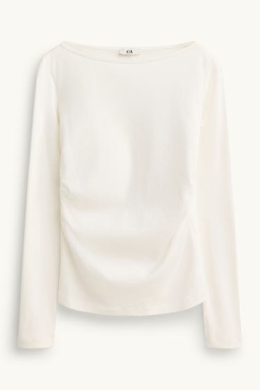 Dames - Longsleeve - slim fit - crème wit