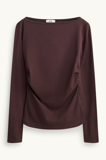 Damen - Langarmshirt - Slim Fit - dunkelbraun