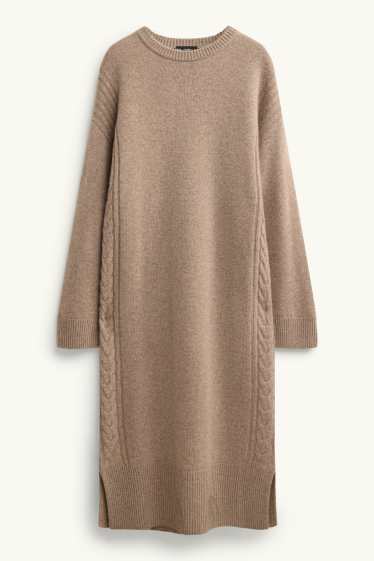 Donna - Vestito in maglia con cashmere - straight fit - misto lana - marrone chiaro