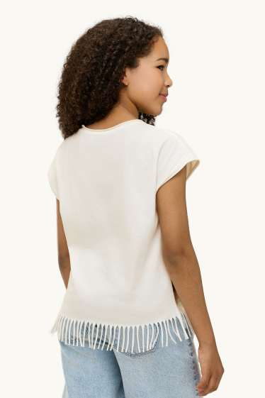 Kinder Mädchen - Pferd - Kurzarmshirt mit Strasssteinen - weiss