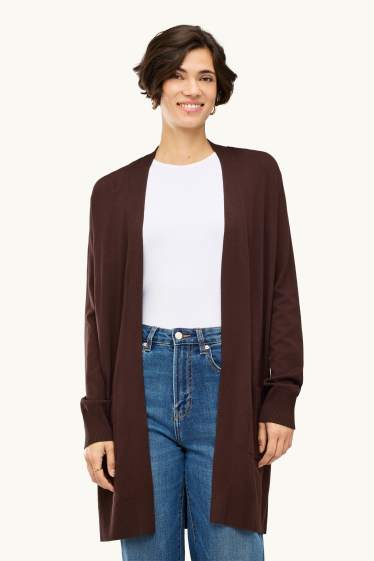 Damen - Lange Strickjacke - dunkelbraun