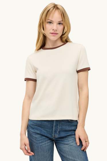 Dona - Samarreta de mànigues curtes - relaxed fit - marró / blanc trencat