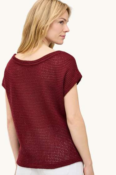 Femmes - T-shirt de maille - relaxed fit - texturé - bordeaux
