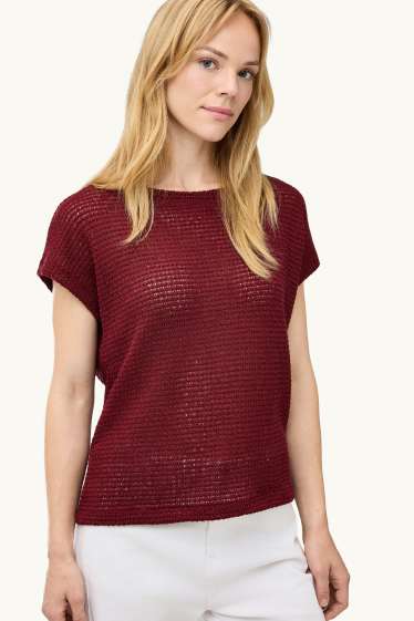 Femmes - T-shirt de maille - relaxed fit - texturé - bordeaux