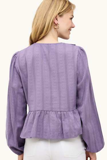 Donna - Blusa con scollo a V - porpora