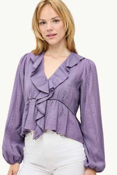 Donna - Blusa con scollo a V - porpora